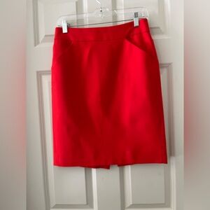 J. Crew Orange Pencil Skirt Pleated Waist Pockets back slit professional size 2